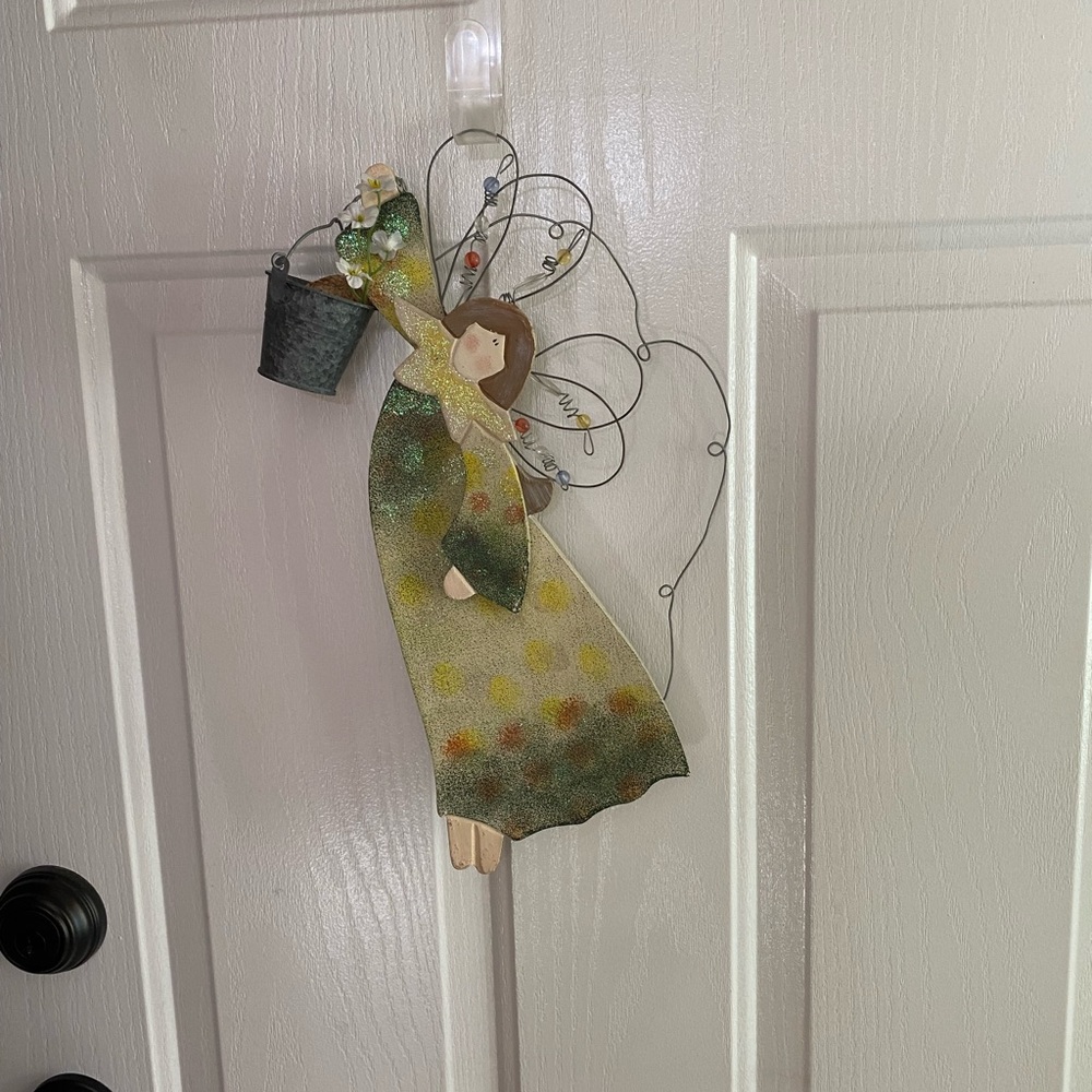 Whimsical Green and Brown Angel Wall Decor